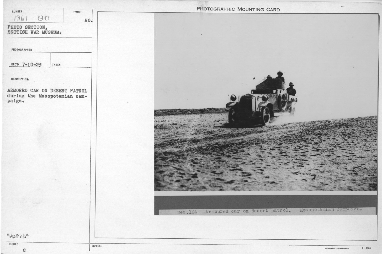 Armored Car On Desert Patrol During The Mesopotamian Campaign NARA