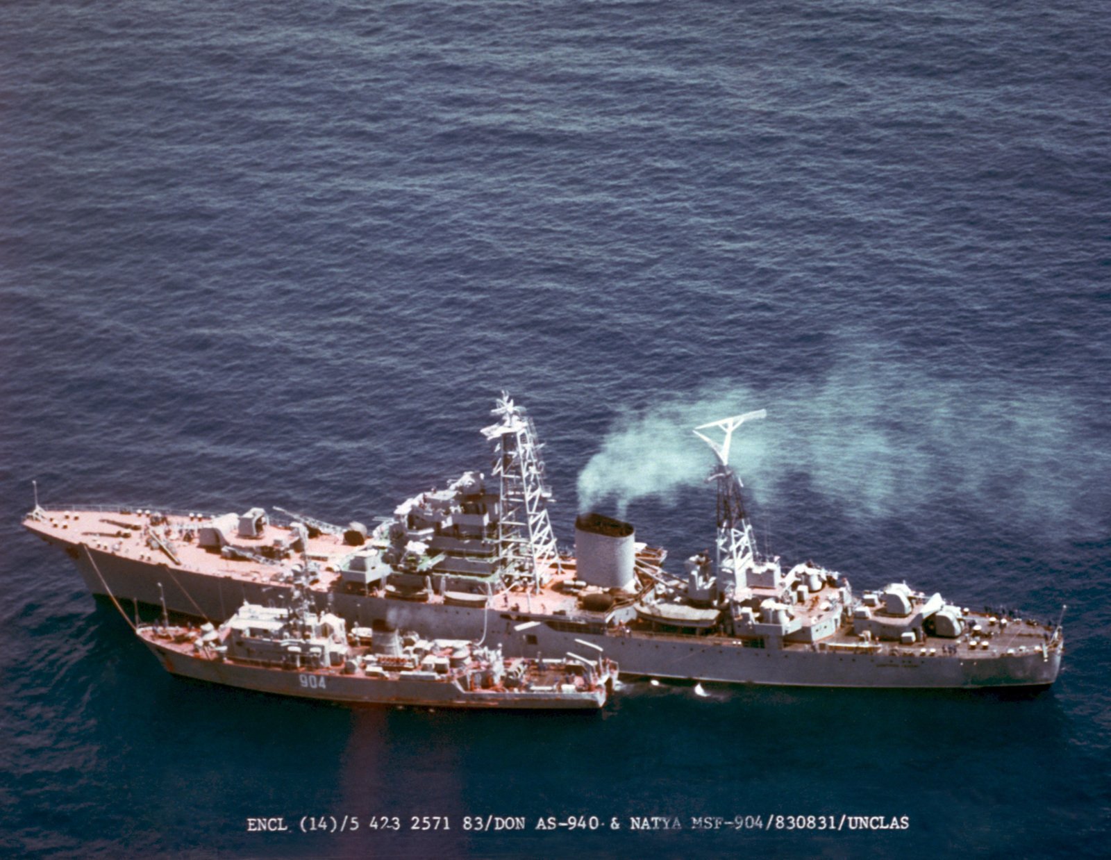 An Aerial Port Quarter View Of A Soviet Don Class Submarine Support