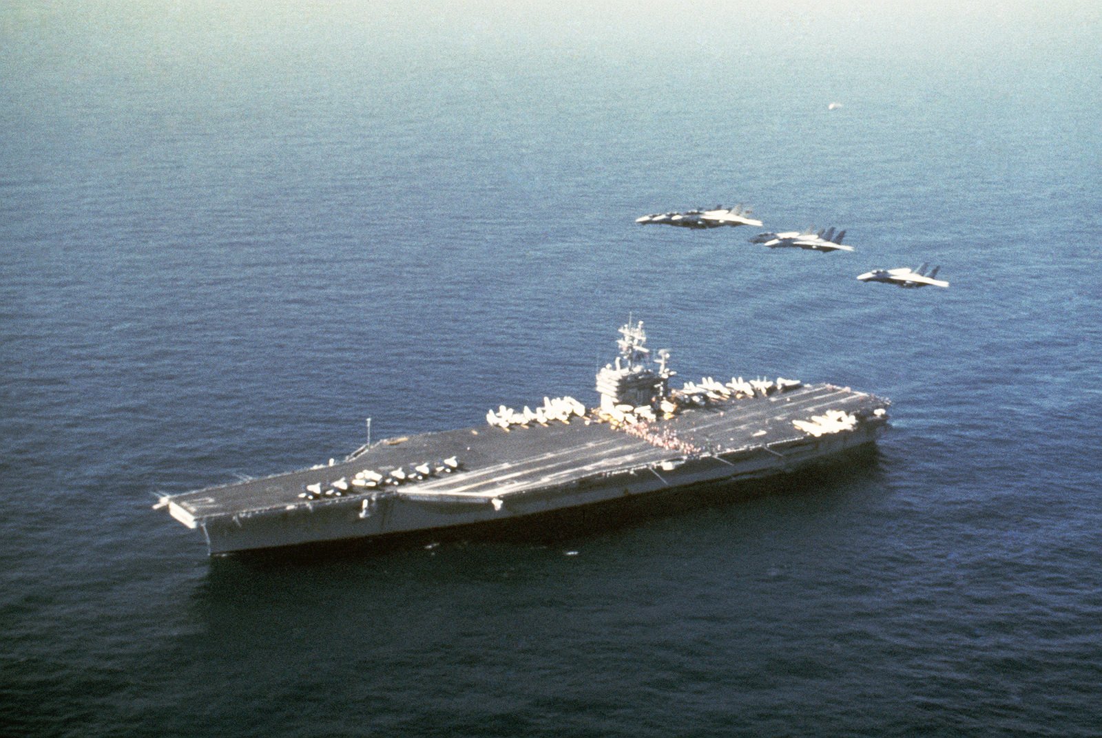 An Elevated Port Bow View Of The Nuclear Powered Aircraft Carrier Uss