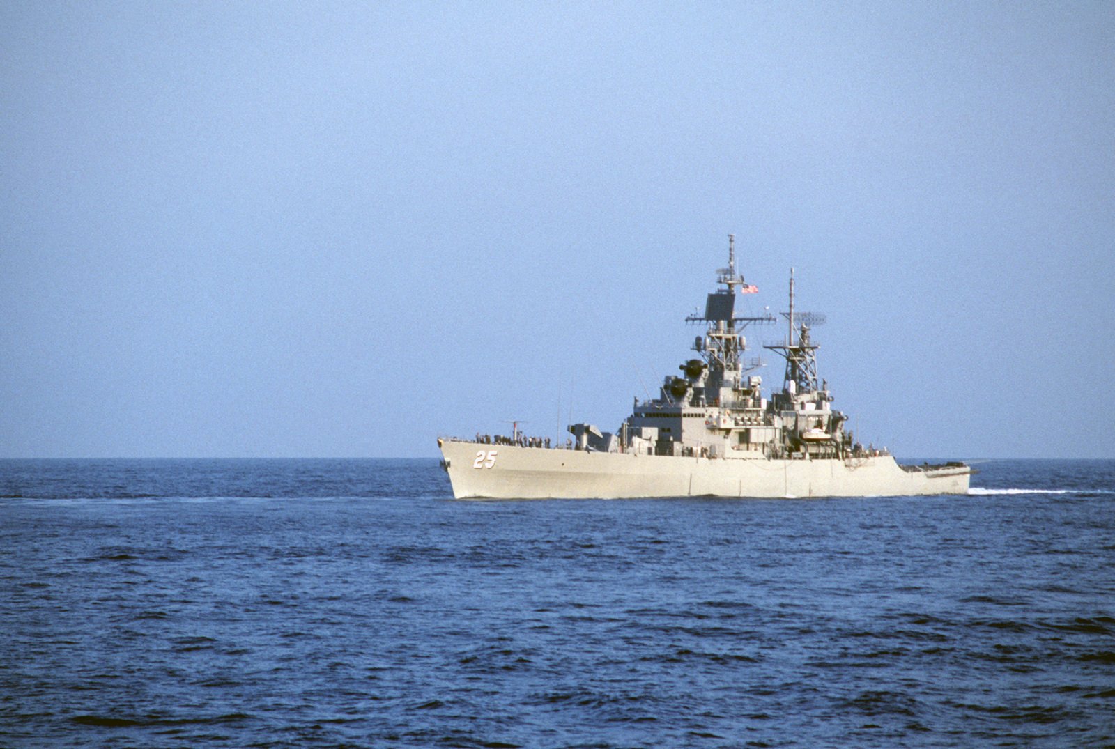 A Port Bow View Of The Nuclear Powered Guided Missile Cruiser USS