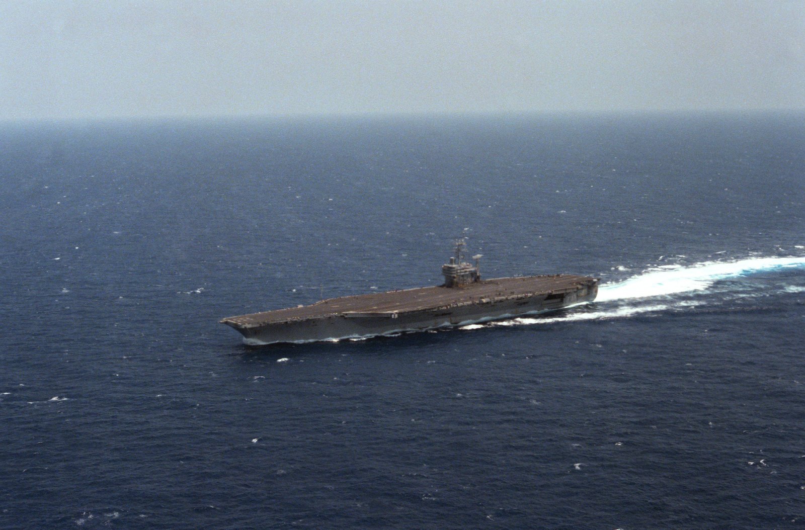 An Elevated Port Bow View Of The Nuclear Powered Aircraft Carrier Uss