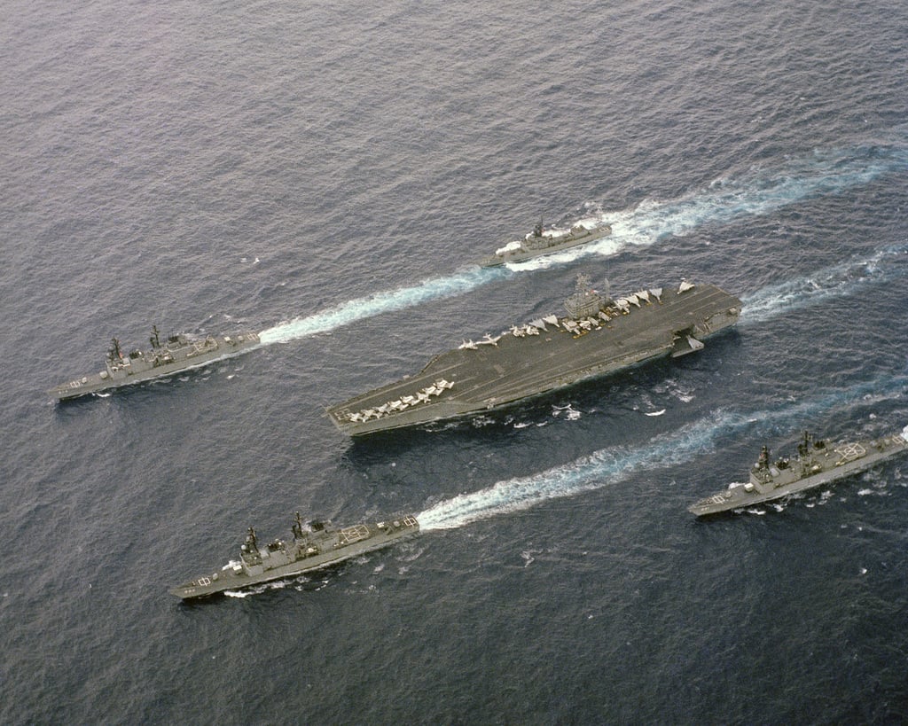 An Elevated Port Bow View Of The Nuclear Powered Aircraft Carrier Uss