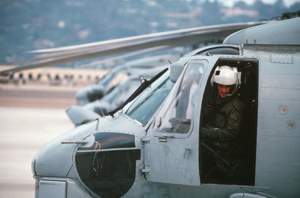 The Pilot Of An Sh B Sea Hawk Helicopter Prepares For Take Off