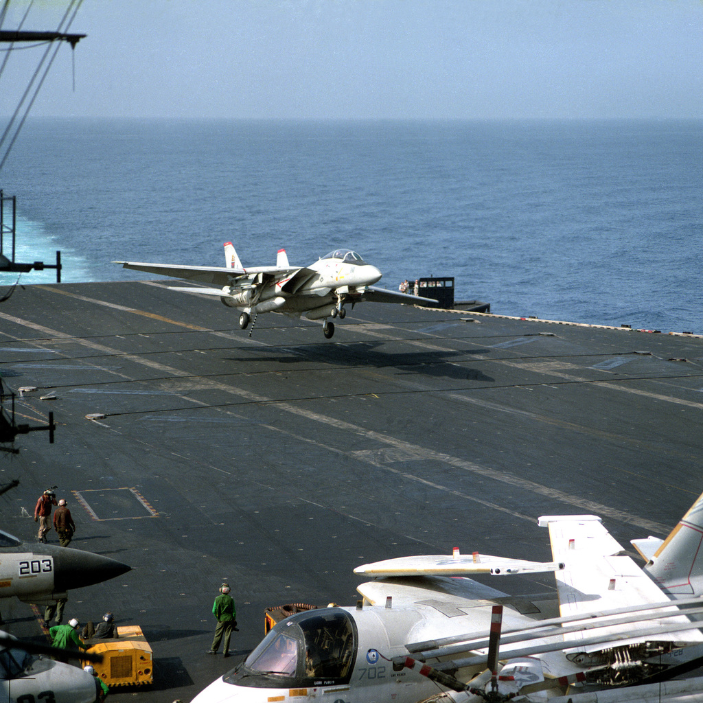 A Fighter Squadron II VF 11 F 14A Tomcat Aircraft Lands On The