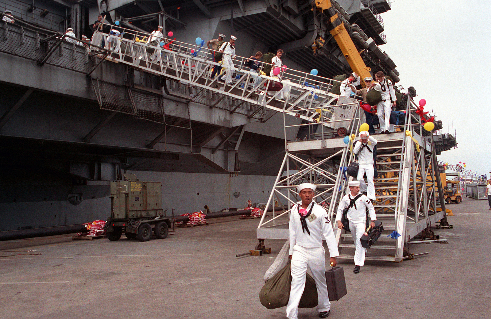 Sailors From The Nuclear Powered Aircraft Carrier USS DWIGHT D