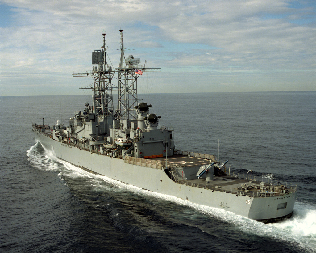 A Port Quarter View Of The Nuclear Powered Guided Missile Cruiser USS