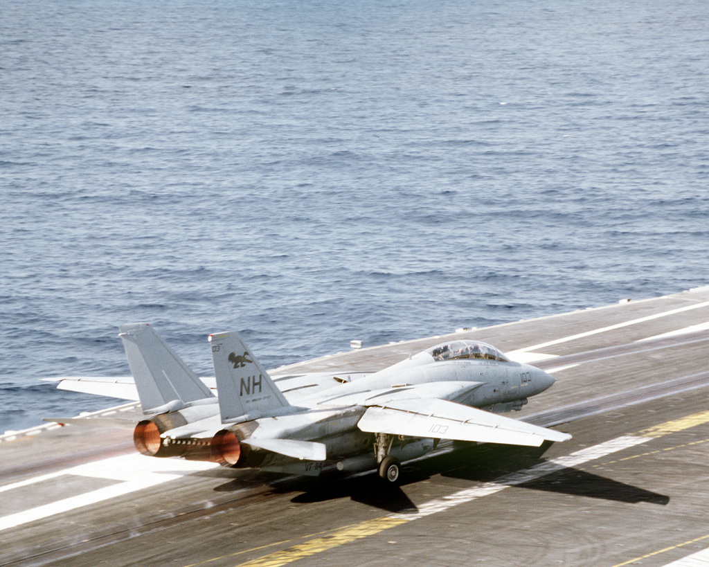 A Fighter Squadron 114 VF 114 F 14A Tomcat Aircraft Is Launched From