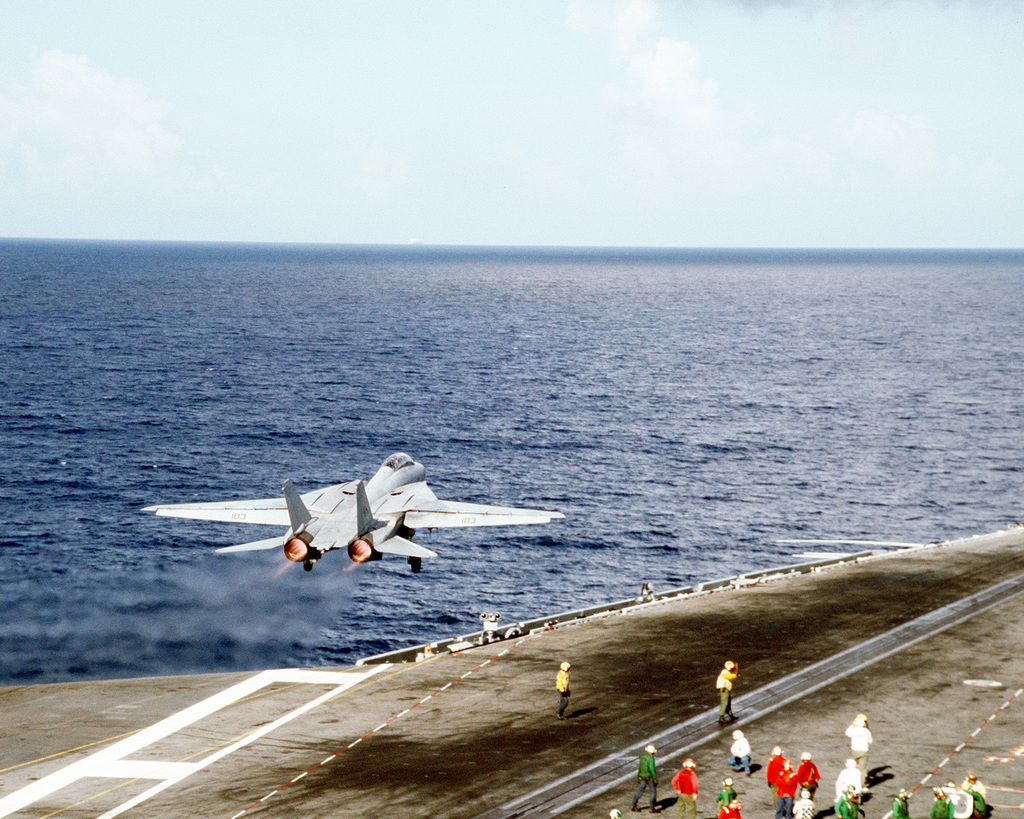 A Fighter Squadron Vf F A Tomcat Aircraft Leaves The Flight