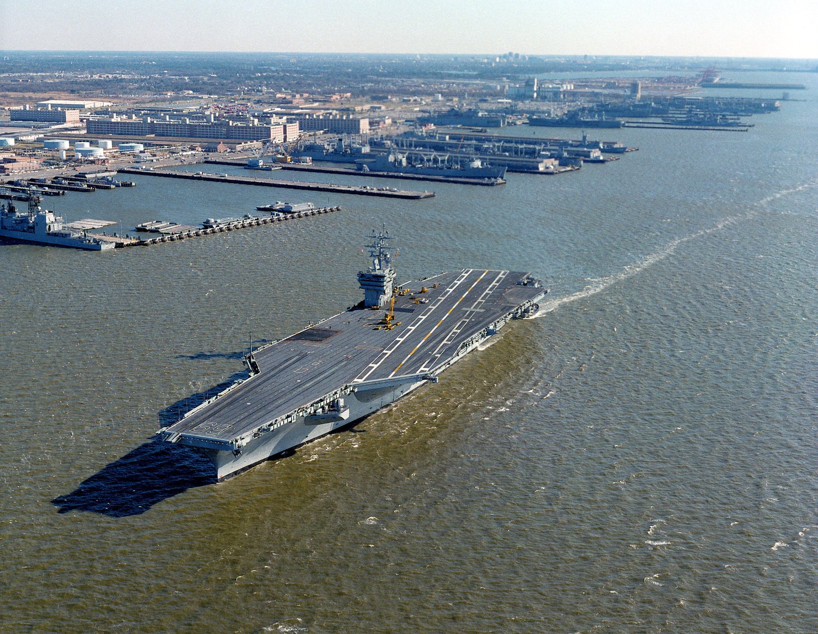 A Port Bow View Of The Nuclear Powered Aircraft Carrier Uss Dwight D