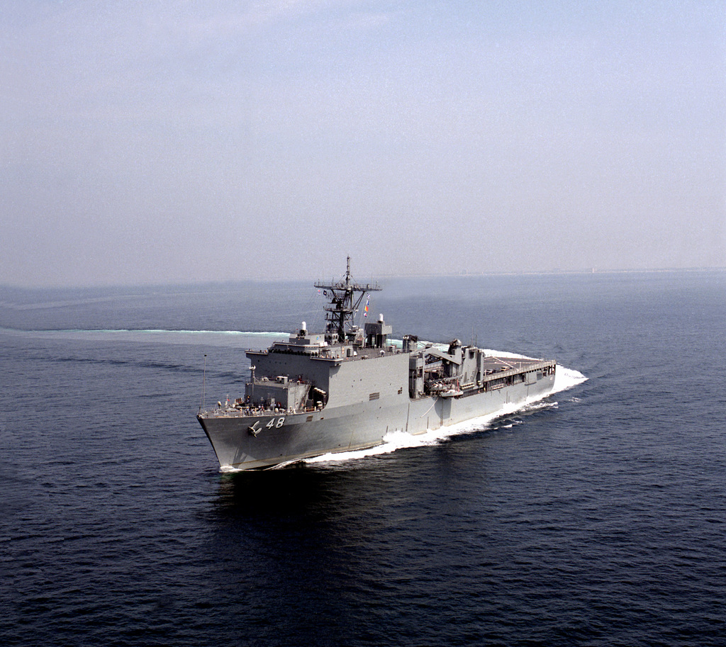 A Port Bow View Of The Dock Landing Ship Ashland Lsd Executing A