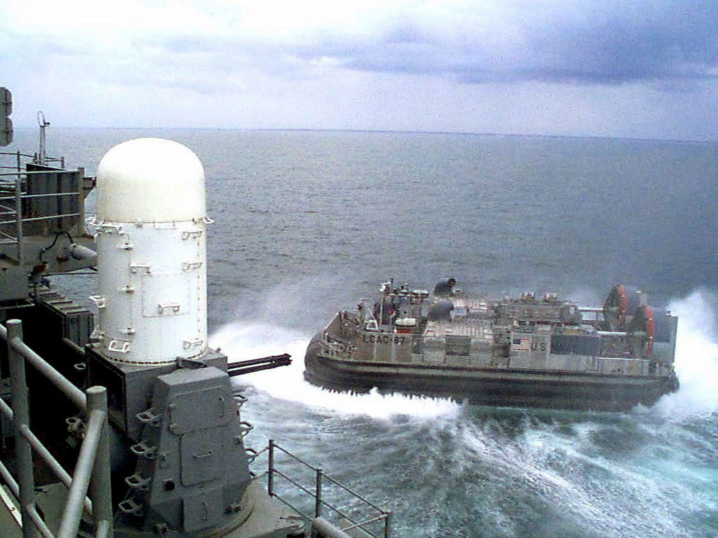 A Landing Craft Air Cushion LCAC Transports Marines Attached To The