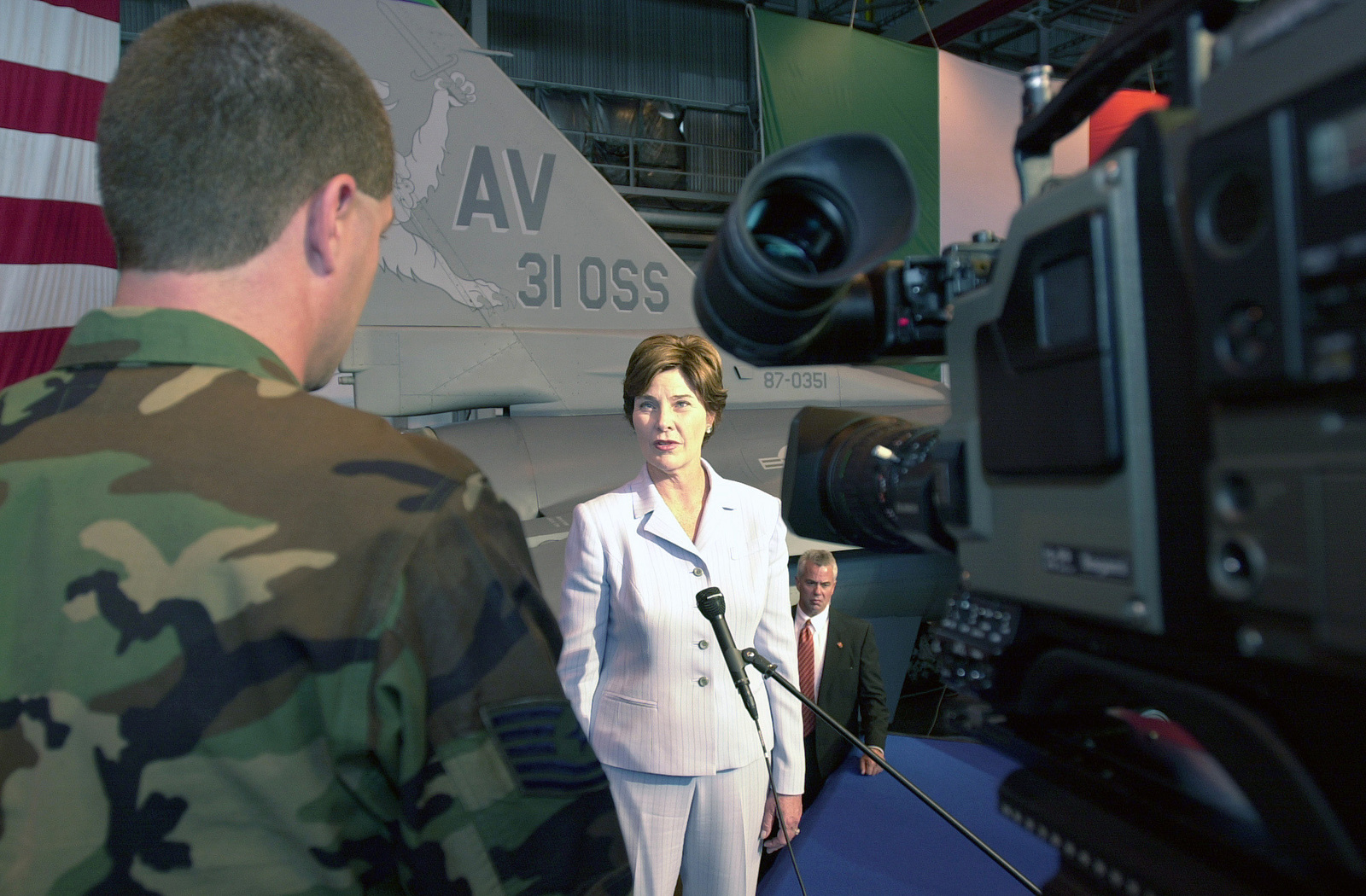 First Lady Mrs Laura Bush With An F Eagle As A Background Is