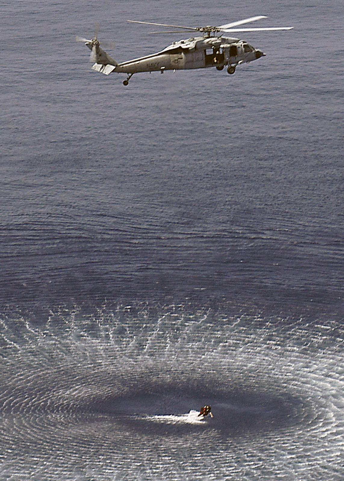 A U S Navy Search And Rescue Swimmer SAR Is Hoisted Out Of The Water