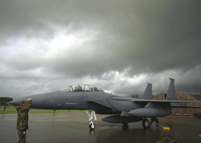 An Unidentified US Air Force USAF Crew CHIEF Assigned To The 48th