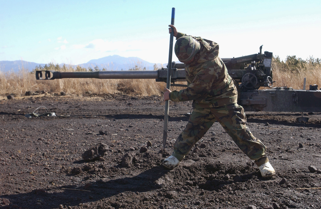 At Camp Fuji Japan Jpn An M Mm Medium Towed Howitzer Sits