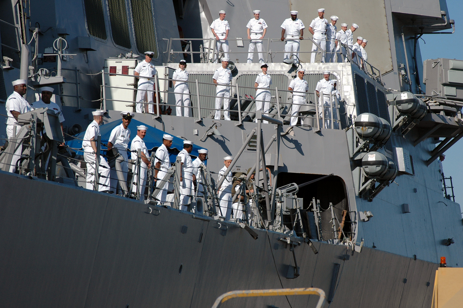 US Navy USN Sailors Man The Rails Onboard The Arleigh Burke Class