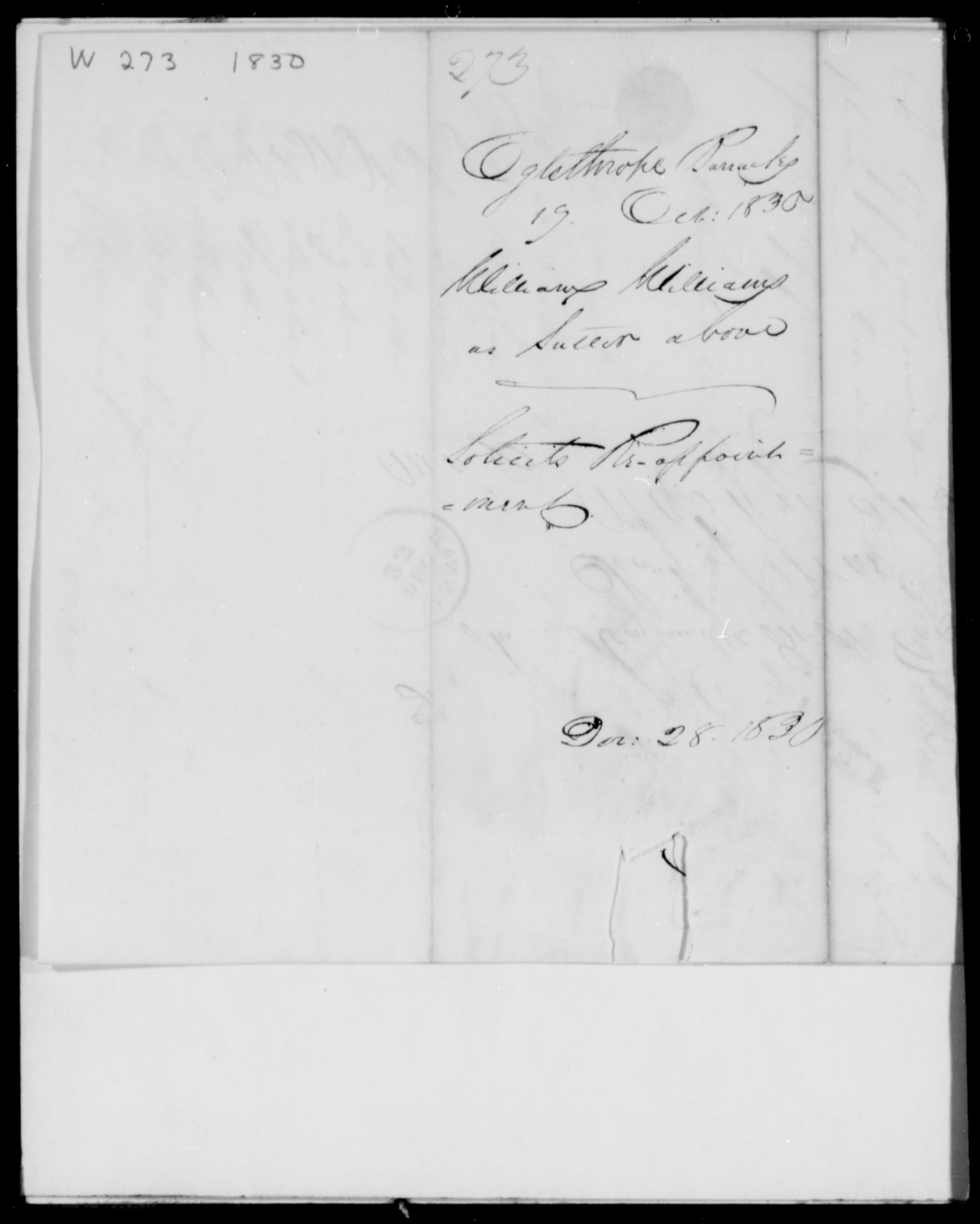 Williams, William - State: [Blank] - Year: 1830 - File Number: W279 ...