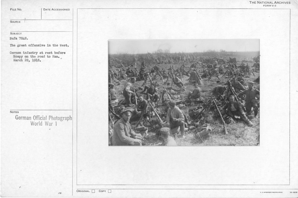 The great offensive in the West. German infantry at rest beforeRompy on the  road to Ham. March 28, 1918 - PICRYL - Public Domain Media Search Engine  Public Domain Search