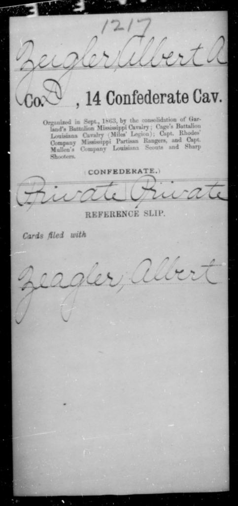 Zeigler, Albert A - Age [Blank], Year: [Blank] - Fourteenth Confederate ...