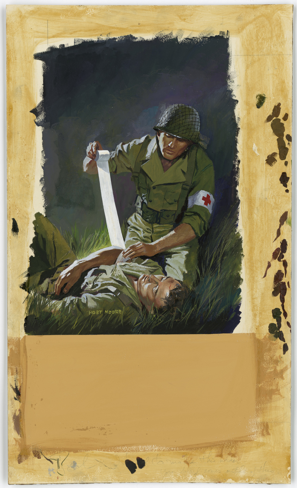 Medic Wrapping Wounded Soldier With Cloth Bandage Information