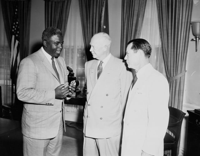 Jackie Robinson and Roy Campanella with manager Leo Durocher] - PICRYL -  Public Domain Media Search Engine Public Domain Search