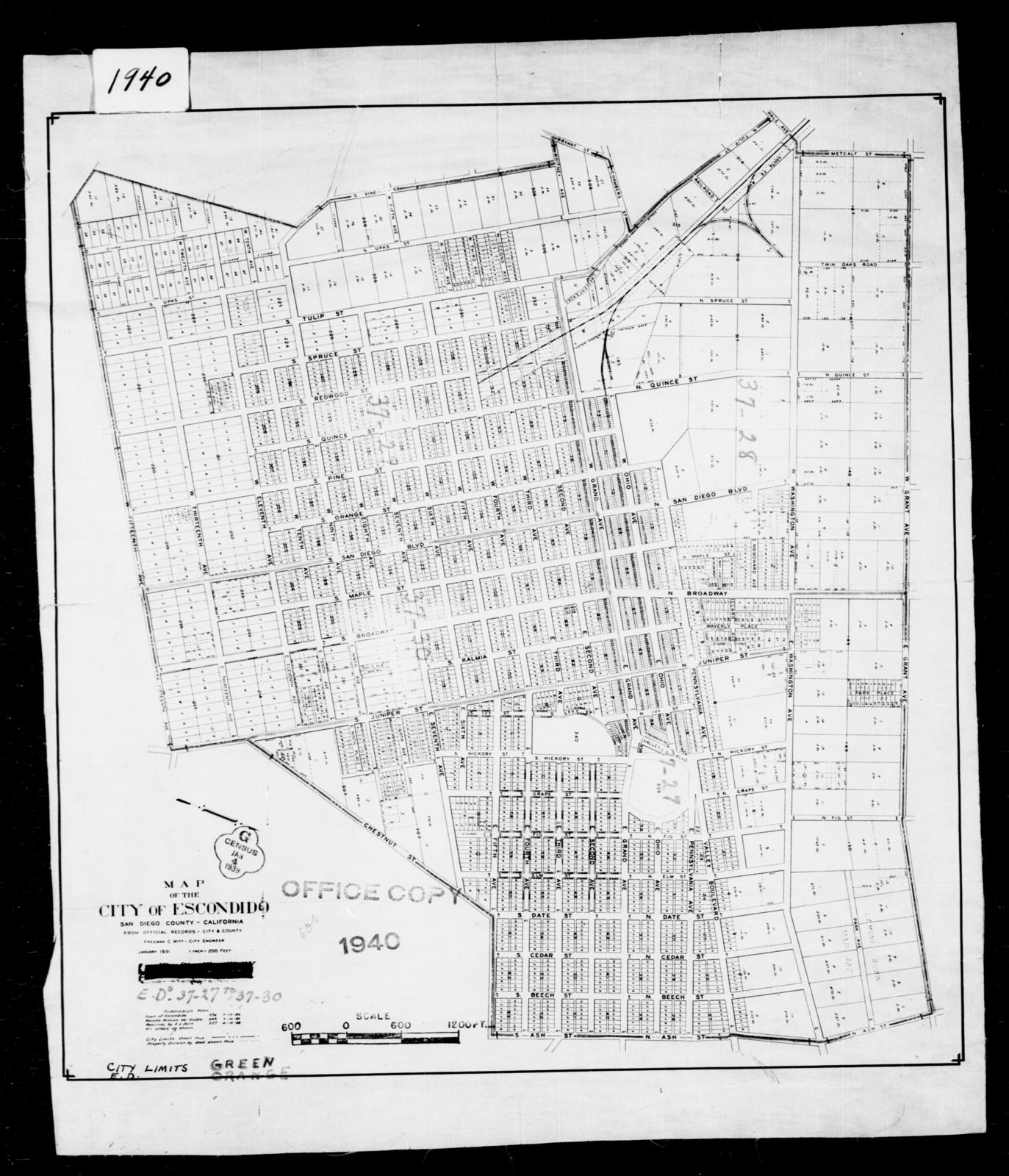 Escondido City Limits Map 1940 Census Enumeration District Maps - California - San Diego County -  Escondido - Ed 37-27, Ed 37-28, Ed 37-29, Ed 37-30 - Nara & Dvids Public  Domain Archive Public Domain Search