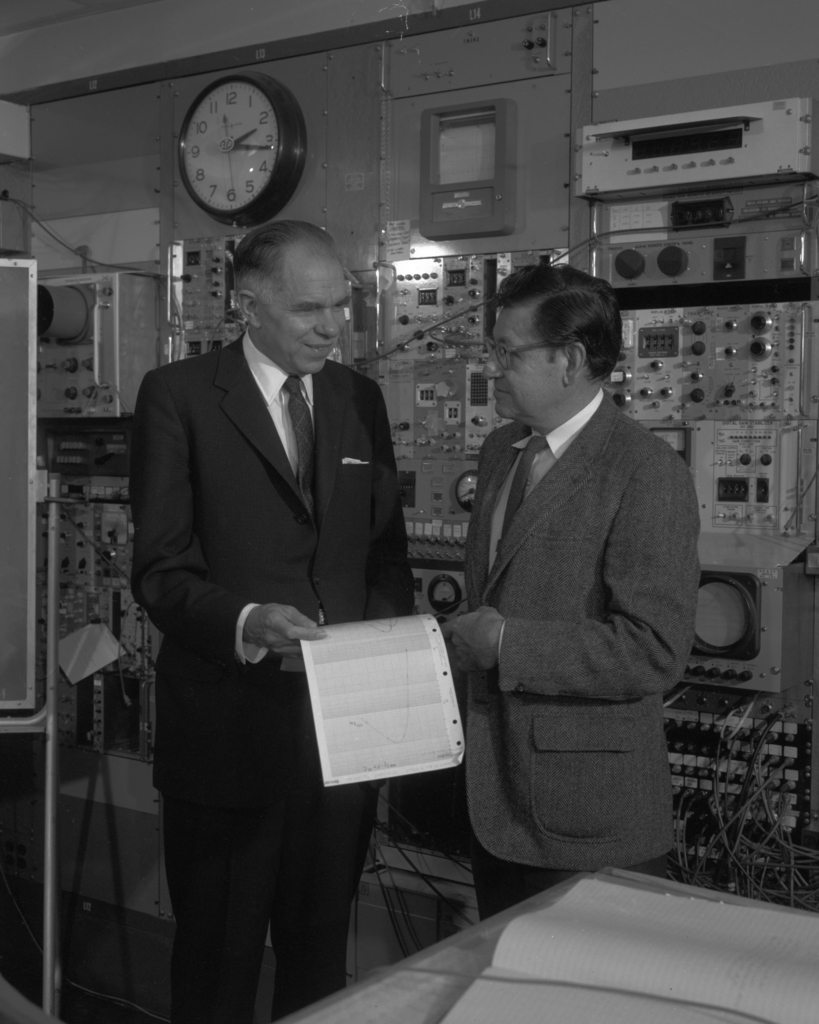 Glenn T. Seaborg and Al Ghiorso at Hilac, taken March 7, 1969 ...