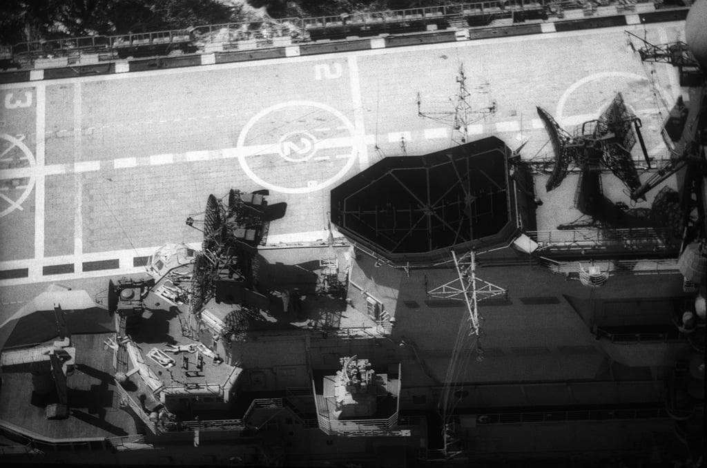 An Elevated Starboard View Of The Aft Superstructure Area Of The Soviet Aircraft Carrier Kiev 8522