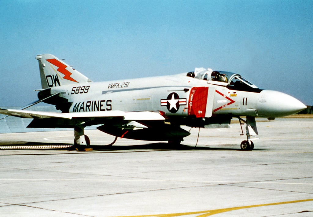 Right Front View Of A Marine F 4 Phantom Aircraft Sitting On The Flight
