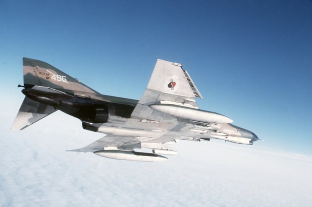 An air to air right underside view of a Korean air force F-4 Phantom II ...