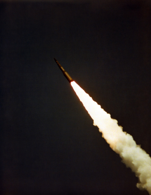 An LGM-30B Minuteman I Intercontinental Ballistic Missile Is In Flight ...