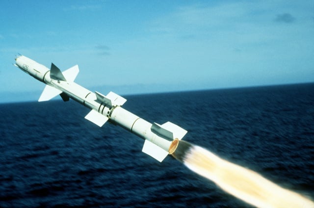 A view of a Talos surface-to-air guided missile, moments after being ...