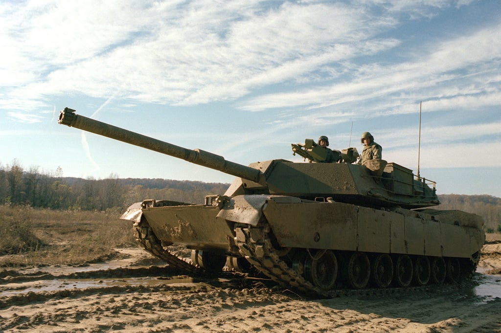 A left front view of the XM-1 Abrams tank, which will replace the M-60 ...