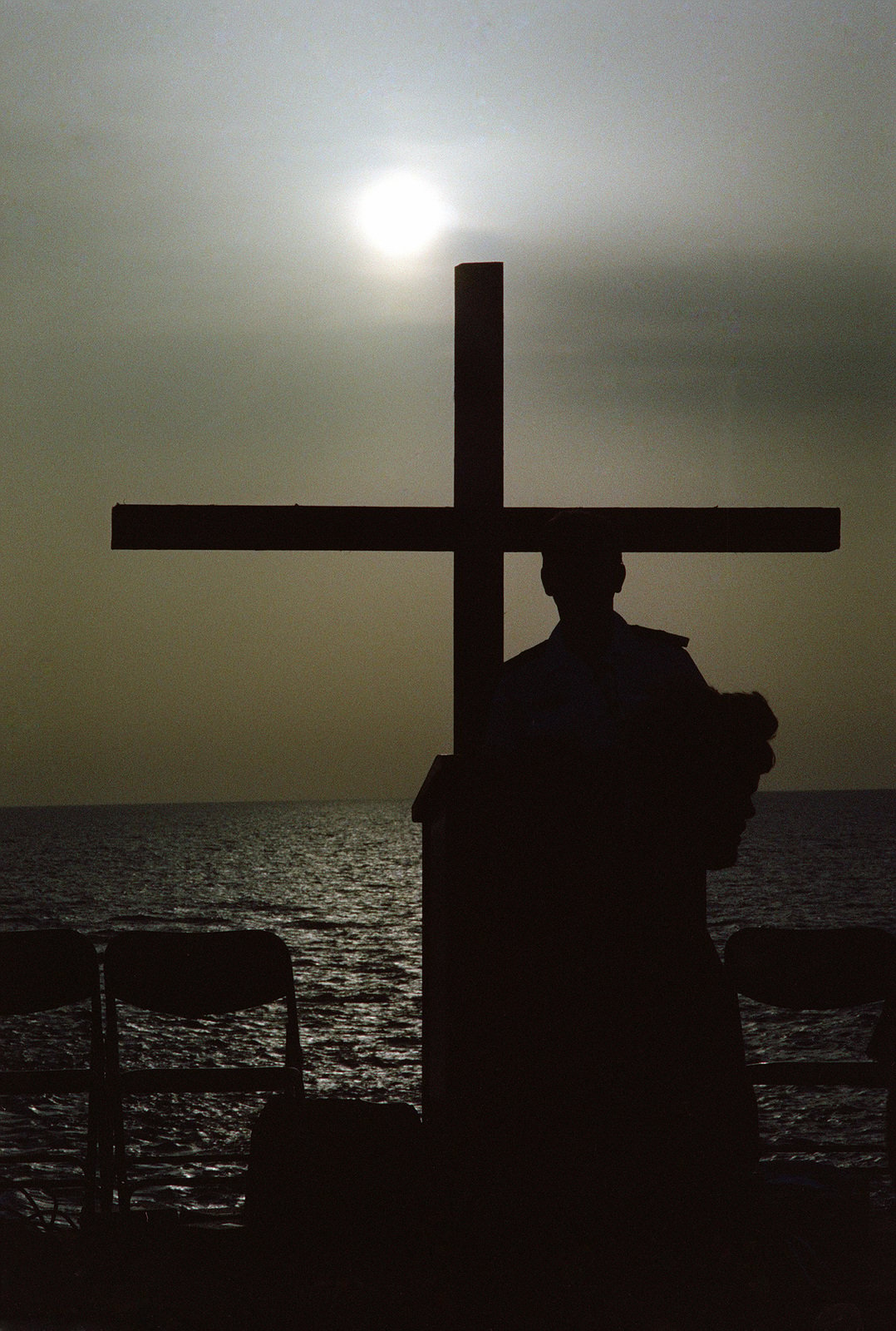 Easter Sunrise Service is held on the flight deck of the aircraft carrier USS CORAL SEA (CV 43 ...