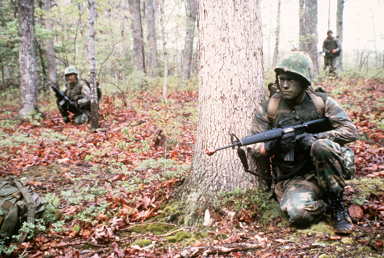 Marine officers carrying M-16A1 rifles participate in an Infantry ...