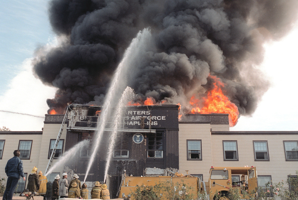 Firemen Fight A Fire Which Is Burning The Chief Of Chaplains Building Nara Dvids Public