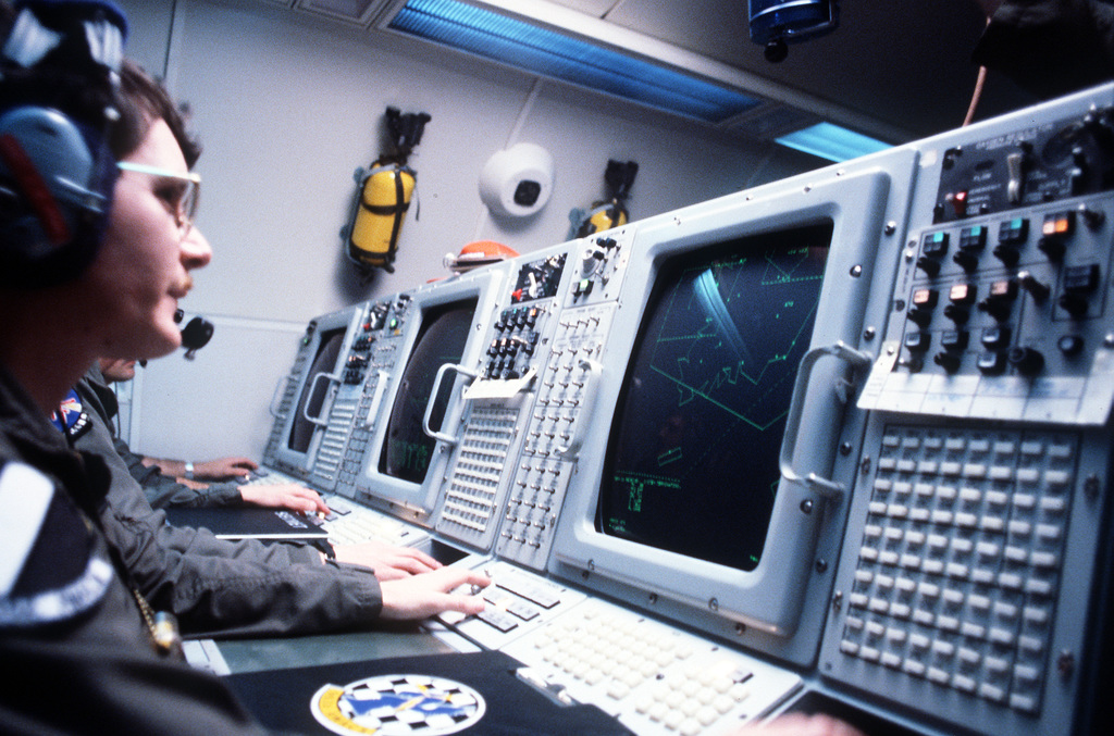 A Crewman Monitors A Radar Scope Aboard An E 3a Sentry Airborne Warning And Control System Awacs Aircraft During Exercise Team Spirit Picryl Public Domain Search