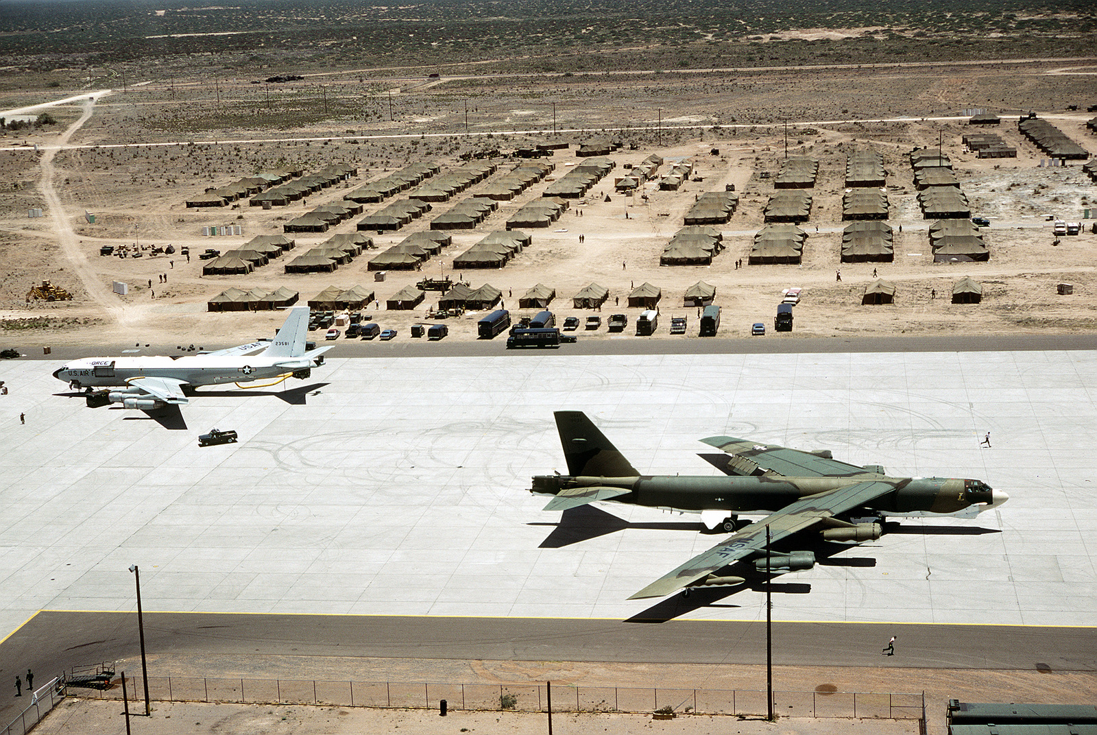 An Aerial View Of An EC 135 Airborne Command And Control Aircraft And A