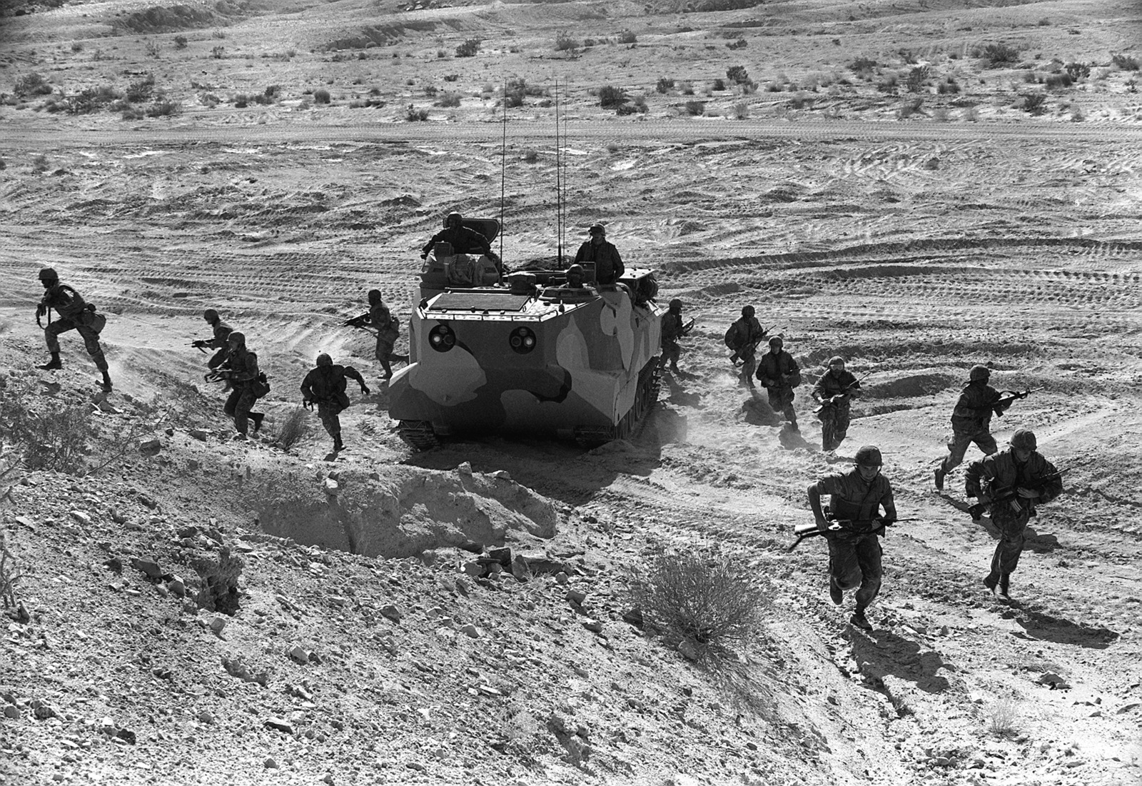 Part of 3rd Plt., Co. A, 1ST Bn., 8th Marines, debark an LVTP-7 tracked ...