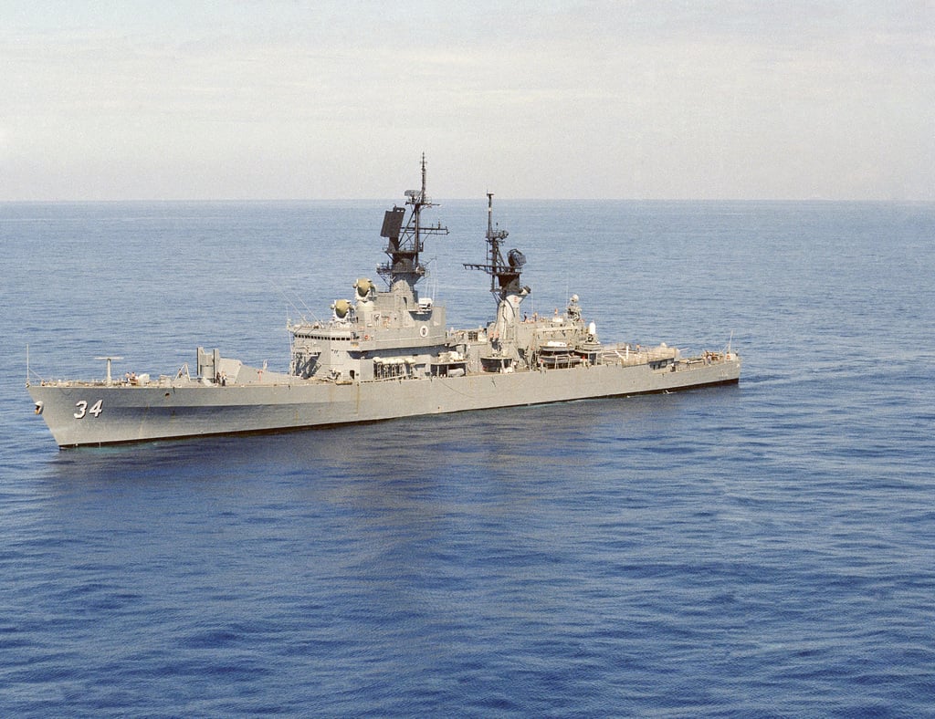 A Port Bow View Of The Guided Missile Cruiser Uss Biddle (cg 34 