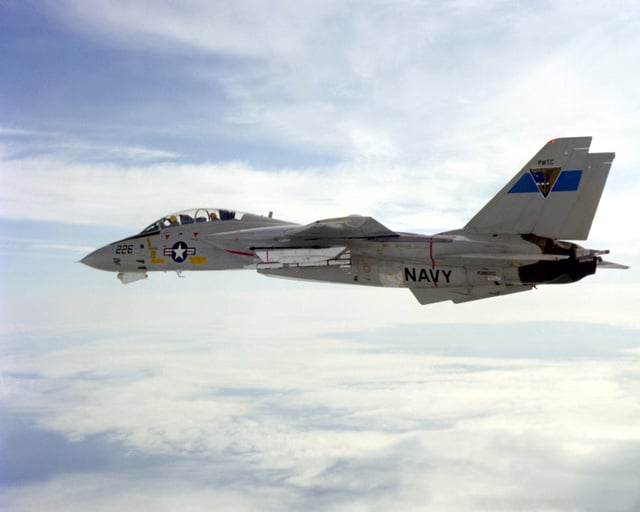 A view of an F-14 Tomcat aircraft with an advanced medium range air-to ...