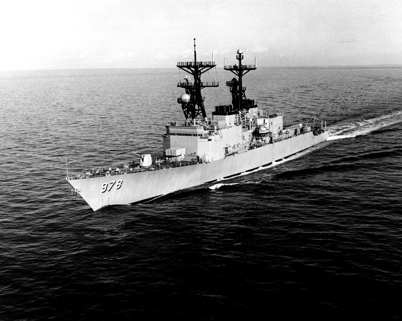 An Aerial Port Bow View Of The Destroyer Uss Stump (dd-978) Underway 