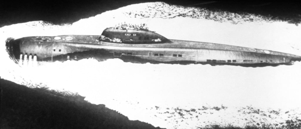 A view of a Soviet VICTOR I class nuclear-powered attack submarine ...