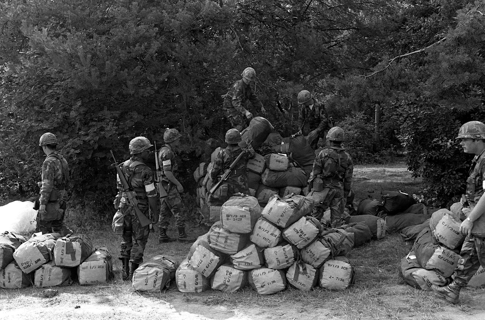 Soldiers Of The 3rd Armored Cavalry Regiment, Stack Their Personnel ...