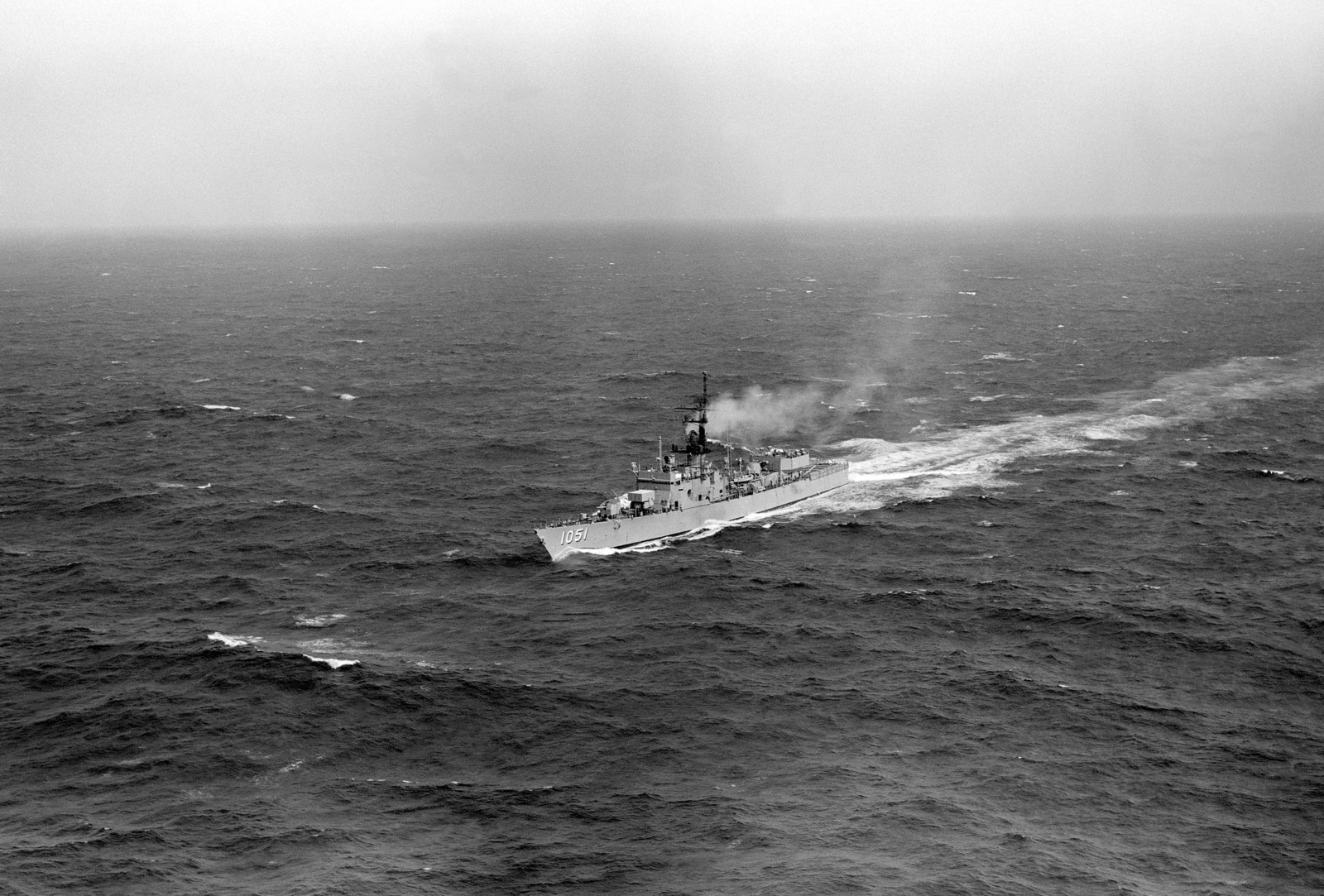 Aerial port bow view of the Garcia class frigate USS O'CALLAHAN (FF ...