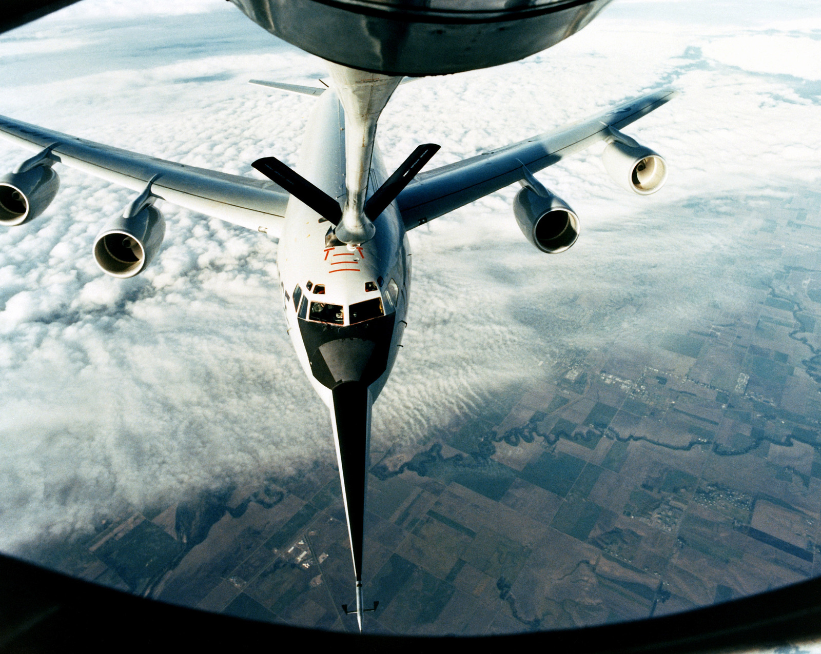 boom operator's window of the refueling connection of a KC-135A St...