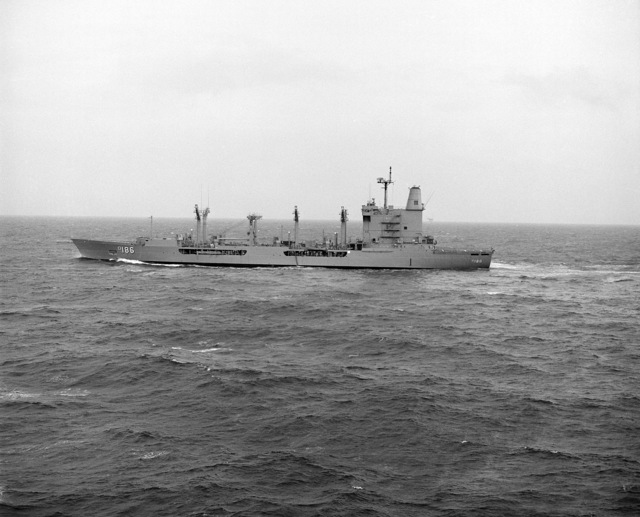 An aerial port beam view of the Cimarron class oiler PLATTE (AO-186 ...