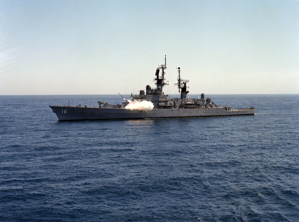 A Port View Of The Guided Missile Cruiser USS LEAHY (CG 16) Launching ...