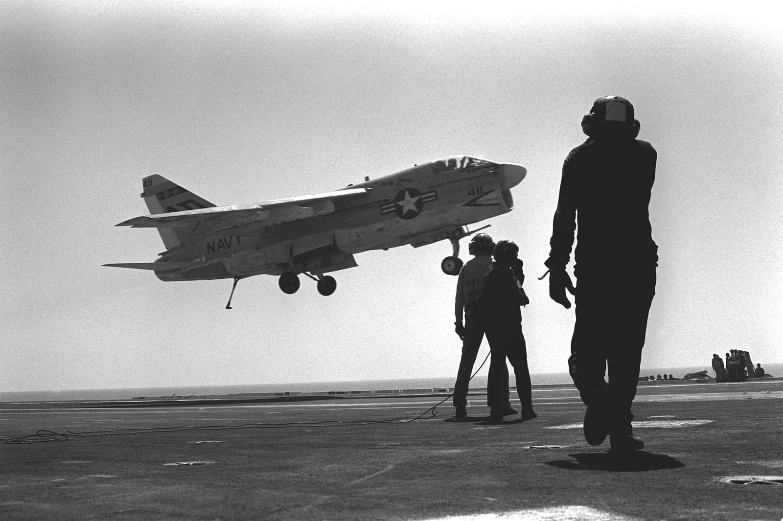 An A 7 Corsair Ii Aircraft Prepares To Land Aboard The Aircraft Carrier Uss Kitty Hawk Cv 63 