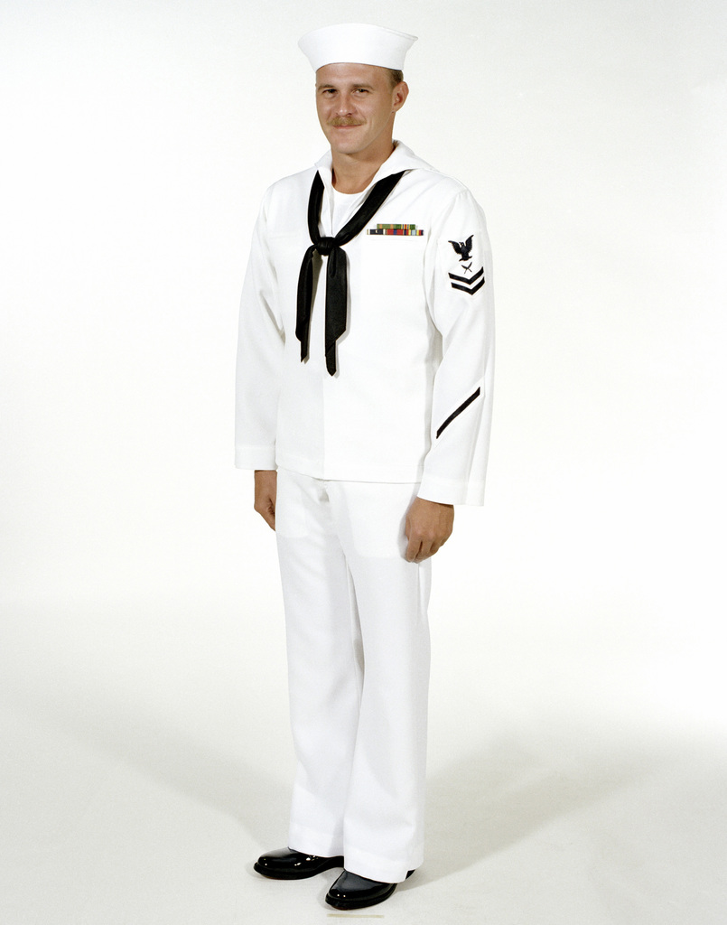 Uniform: Service dress white jumper, Navy enlisted men, ranks E-1 ...